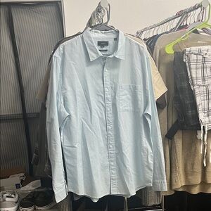 Vince Classic Fit Linen Blend Light Blue Casual Button Down Shirt